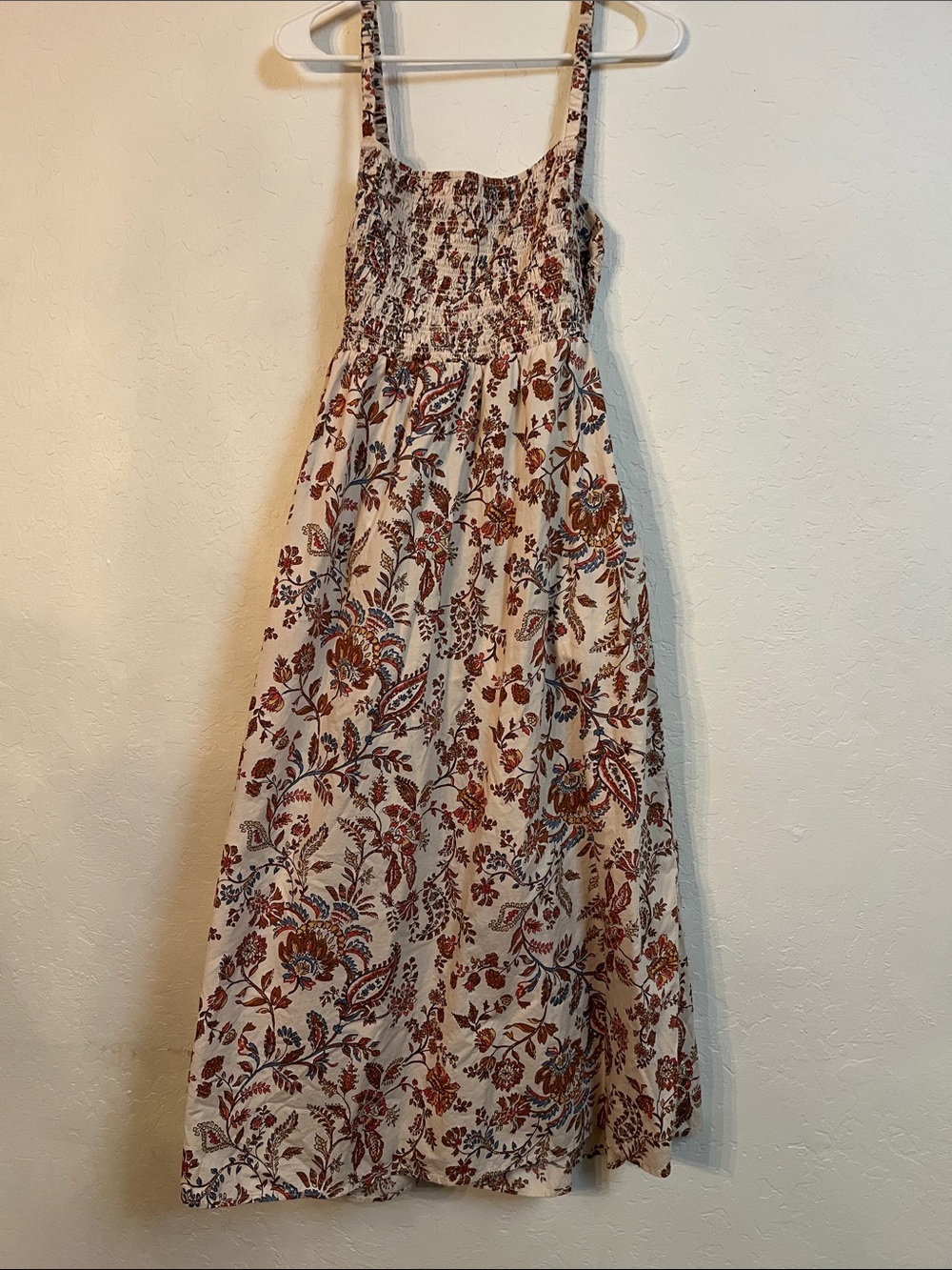 Old Navy Cream Maxi Dress with Rust & Blue Floral Print
